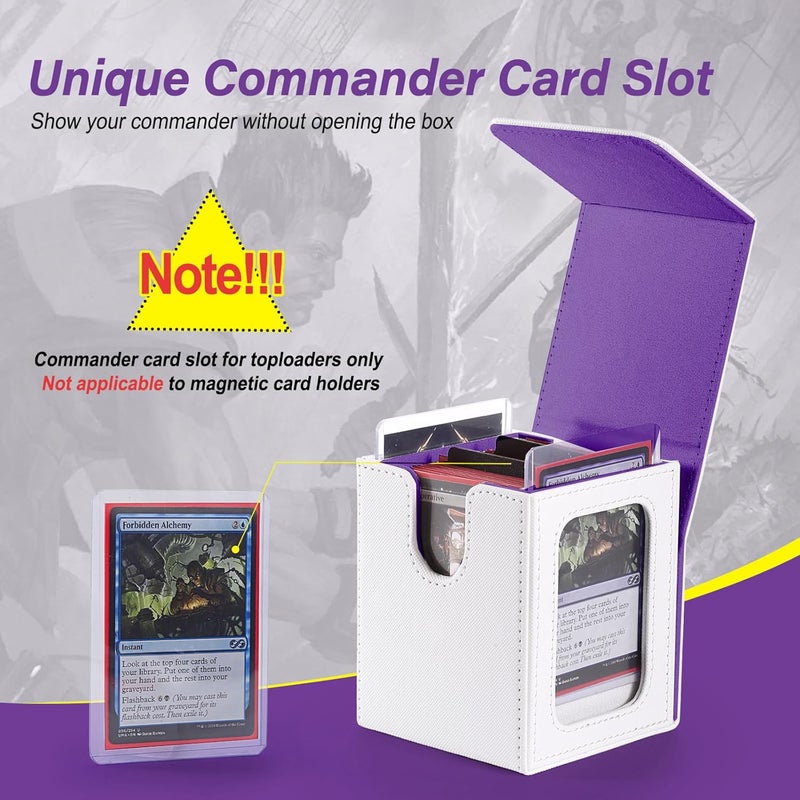 Stepane Commander Deck Box for MTG with double display windows,Card Storage Box Fits 120+ Single sleveed Cards,Magnetic Card Box with 2 Dividers&2 Toploaders for TCG White/Violet - Image 2